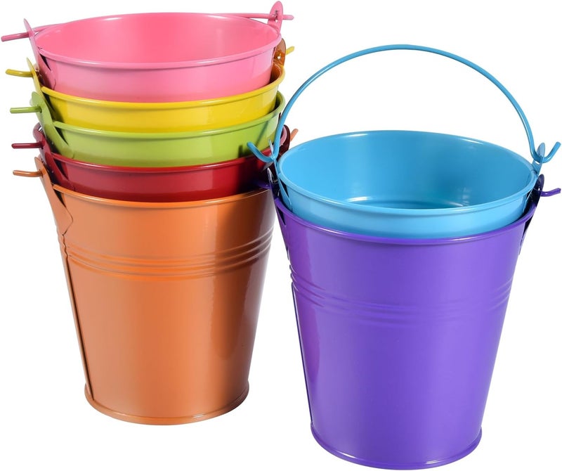 OBTANIM 7 Pack Colorful Metal Buckets with Handle Galvanized Ice Pails for Plants, Succulents, Party Favors Organizing, Rustic Home Decor or Classrooms Pencil Storage (4 x 2.8 inch) - Image 1